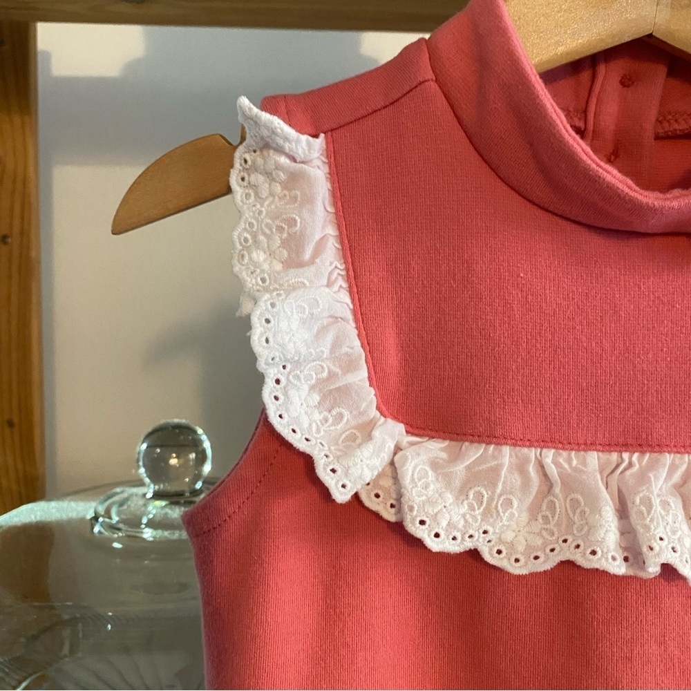 Janie and Jack Pink White Eyelet Ruffle Ponte Dress 4t - Picture 10 of 14
